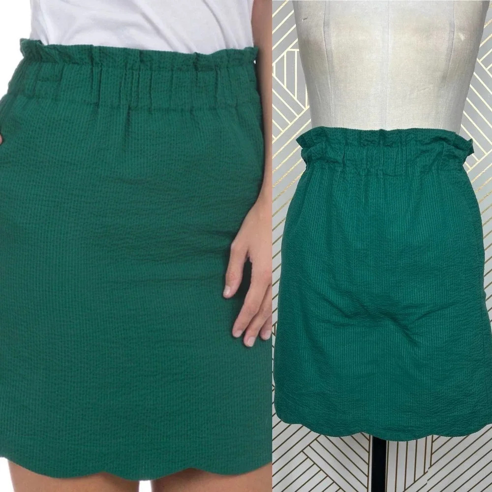 Lauren‎ James Scalloped Seersucker Skirt in Green Size XS